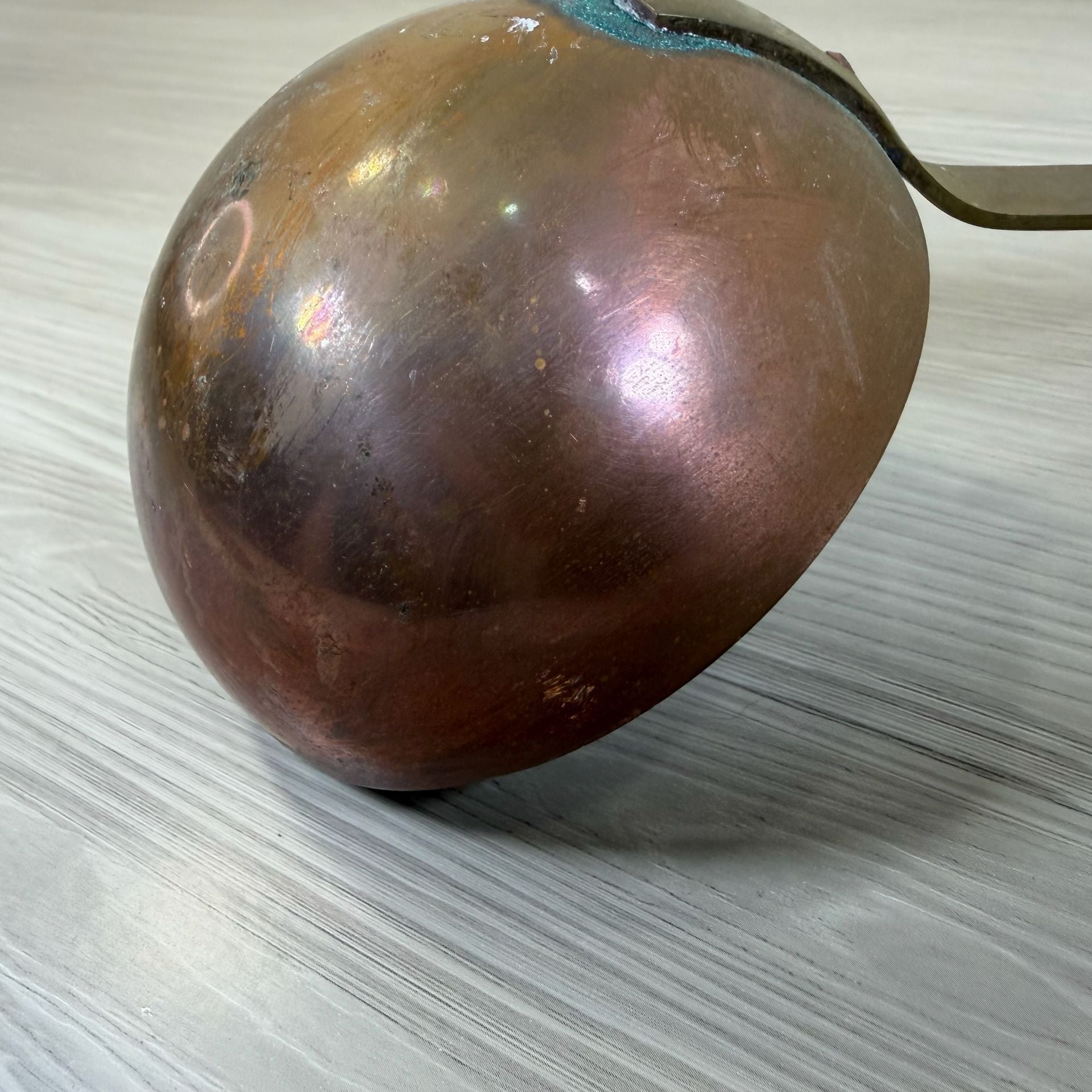 vintage copper soup ladle long handle hanging hook rustic patina 4