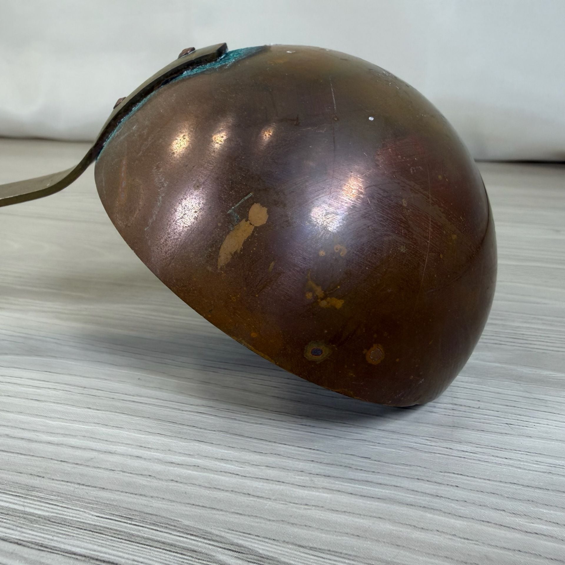 vintage copper soup ladle long handle hanging hook rustic patina 6