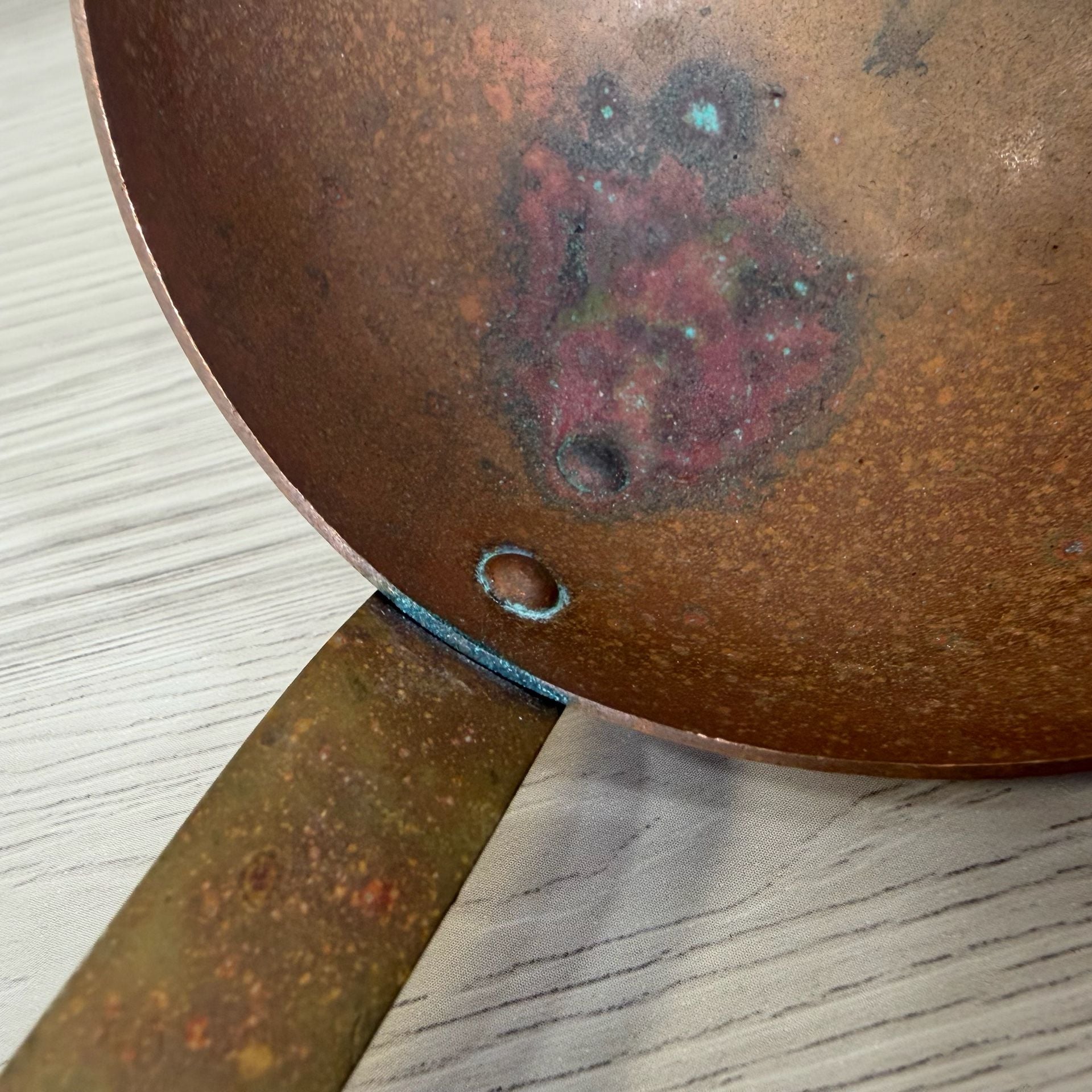 vintage copper soup ladle long handle hanging hook rustic patina 8