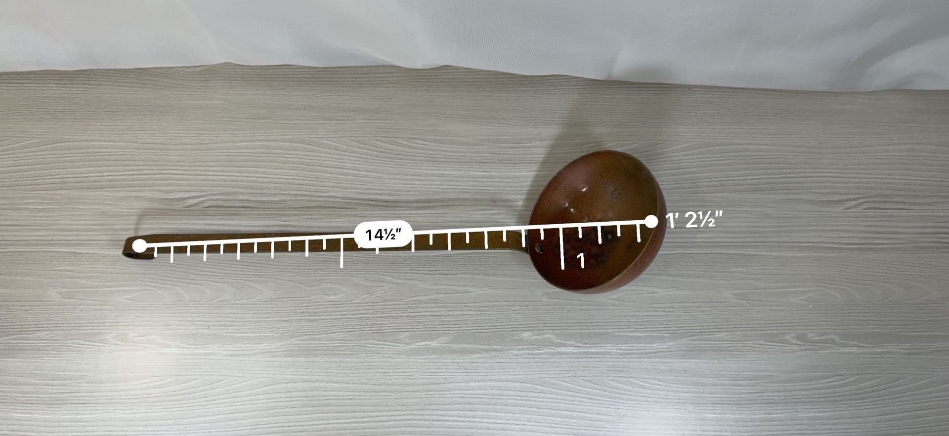 vintage copper soup ladle long handle hanging hook rustic patina 10