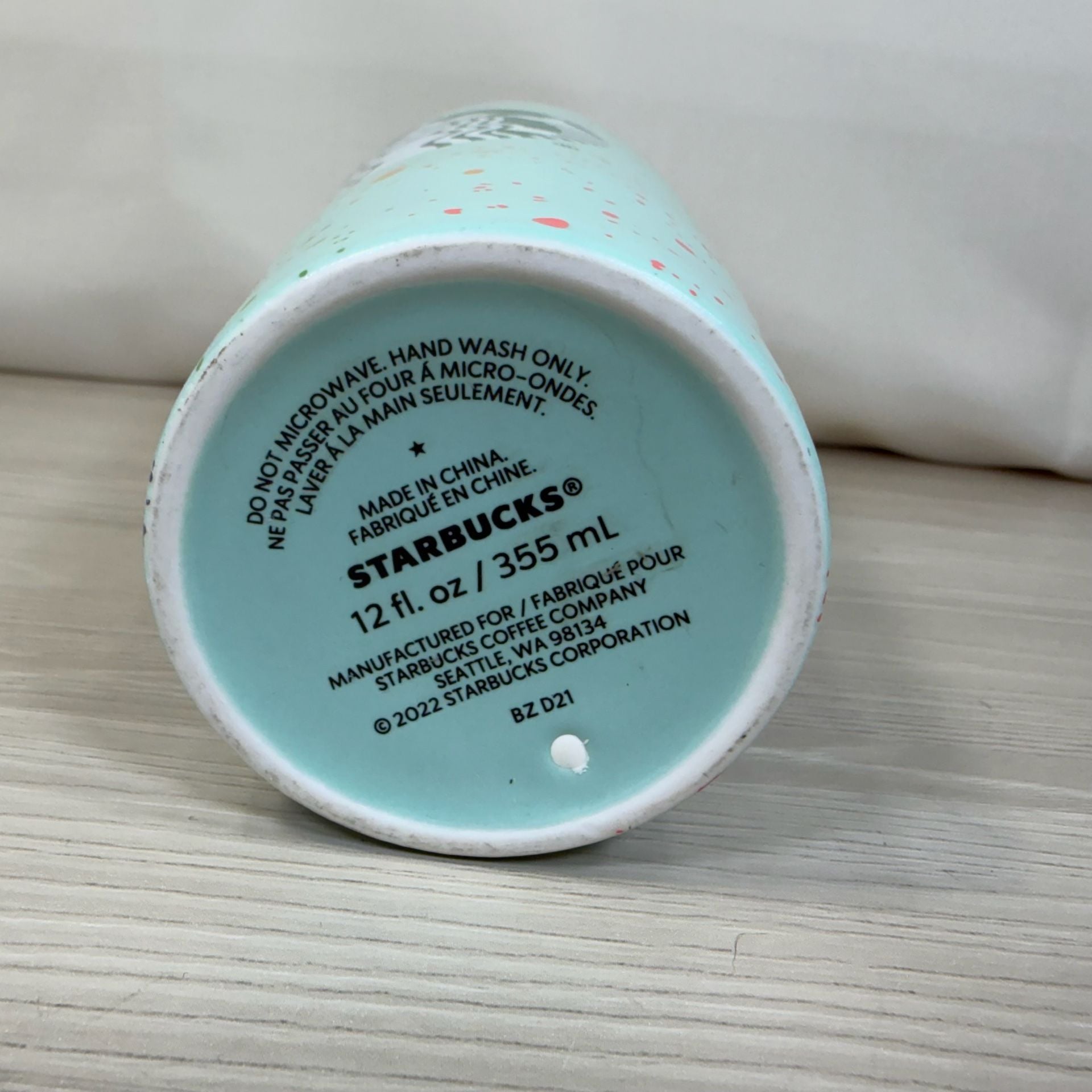 Starbucks Mint Green Speckled 12oz Ceramic Travel Mug Tumbler 8