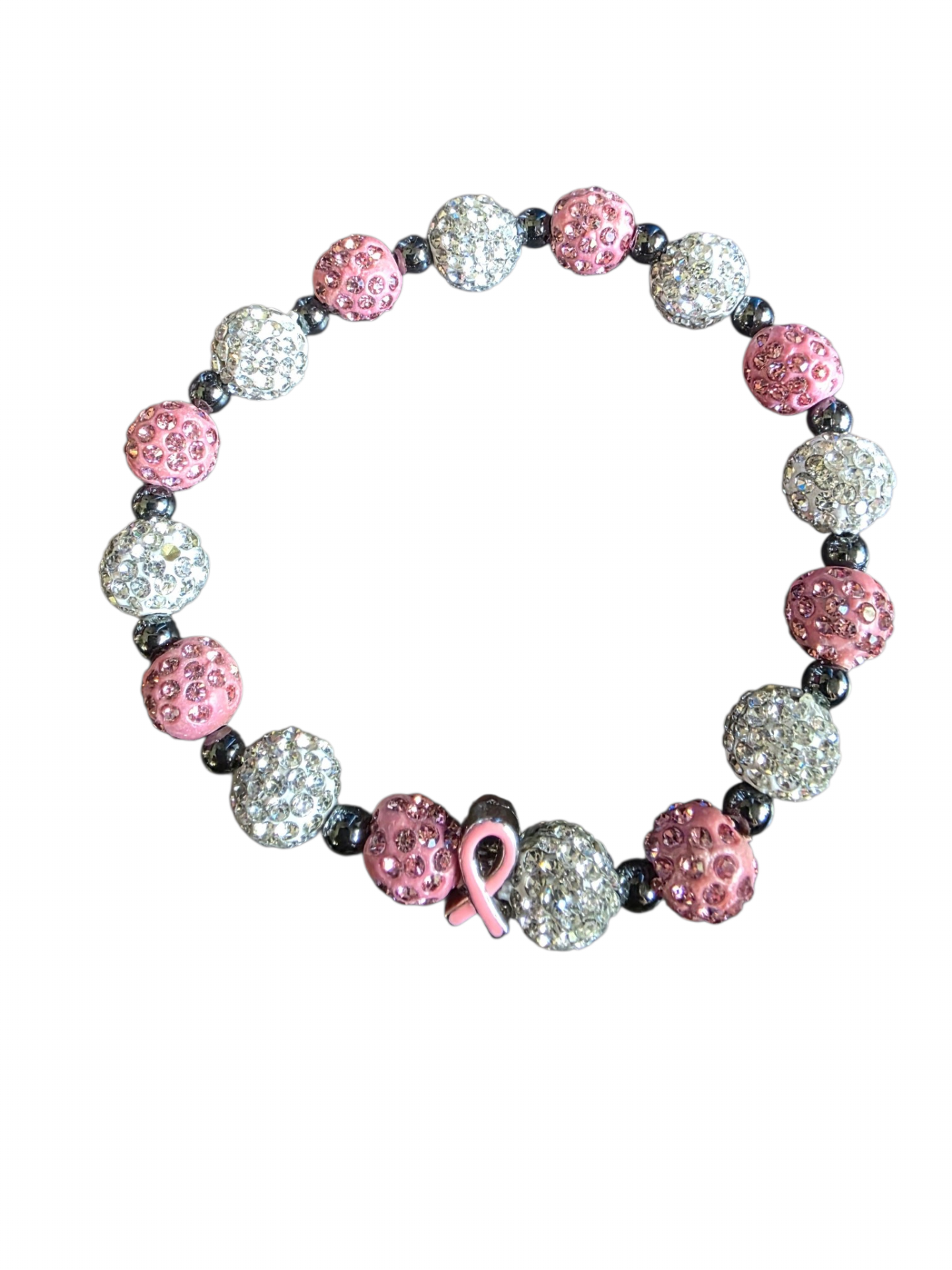 Breast Cancer Awareness Rhinestone Crystal Bead Bracelet 2