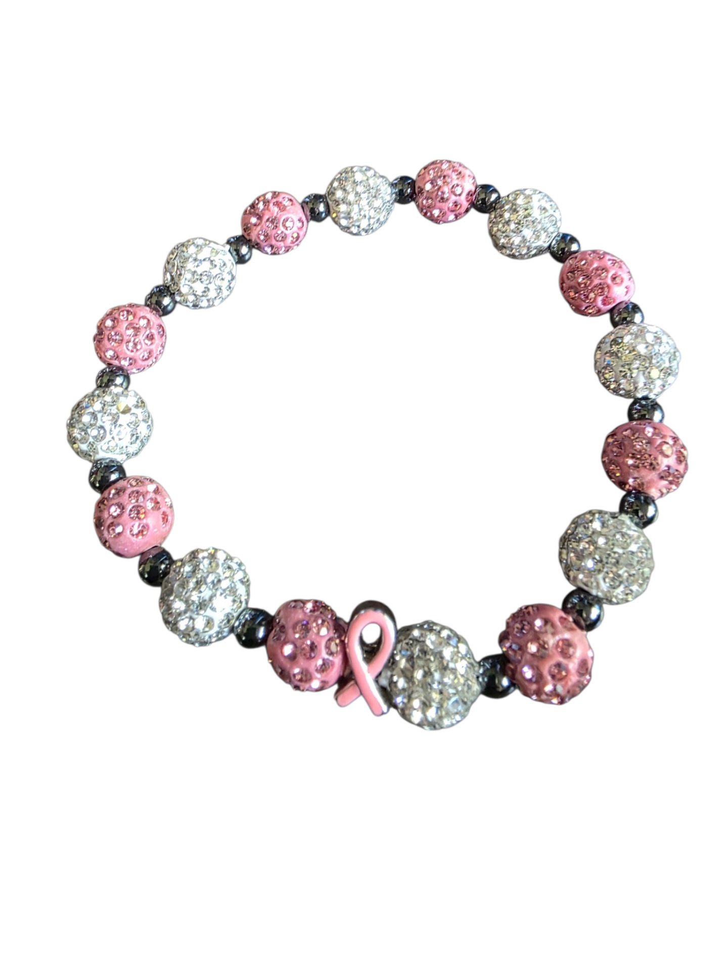 Breast Cancer Awareness Rhinestone Crystal Bead Bracelet 3