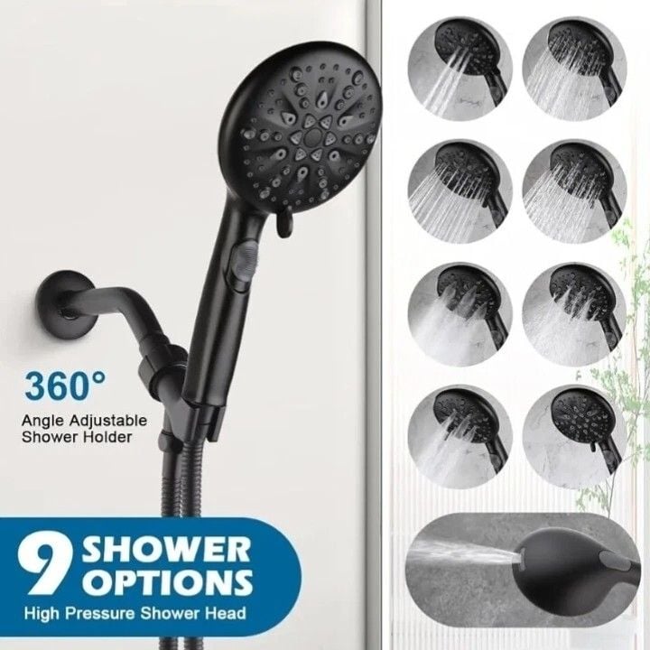 POP SANITARYWARE Matte Black Shower Faucet Set 9-Mode Handheld 4