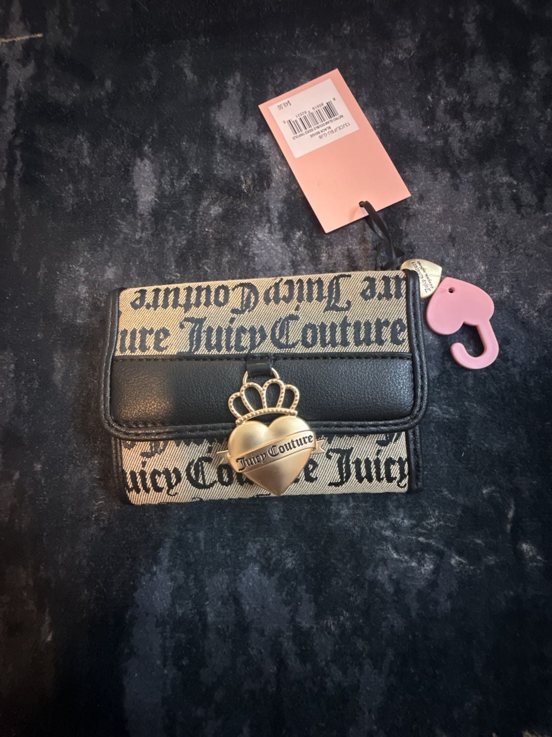Juicy Couture Retro Glam Double Sided Trifold Wallet Black Beige 3