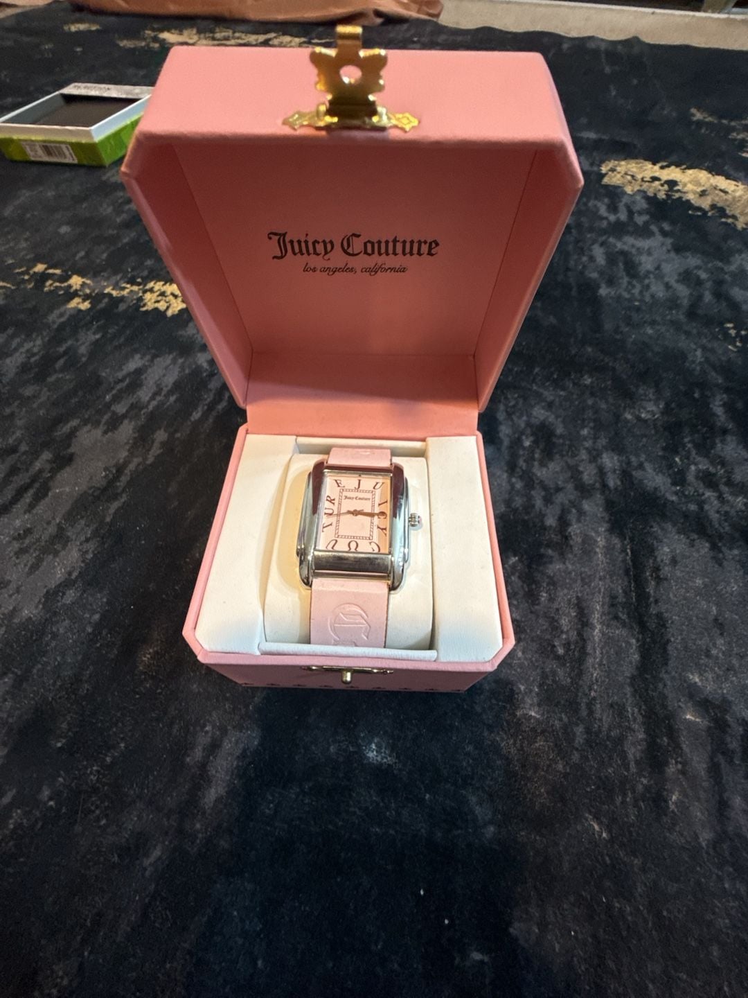 Juicy Couture Rectangular Pink Leather Strap Watch with Box 2
