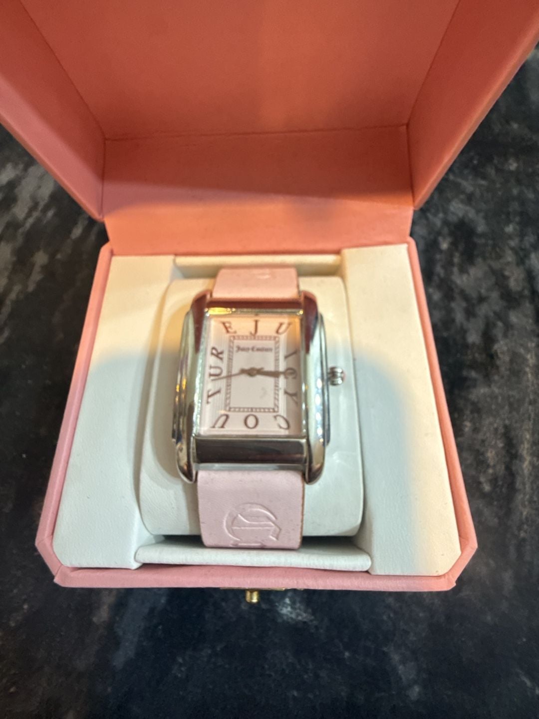 Juicy Couture Rectangular Pink Leather Strap Watch with Box 3