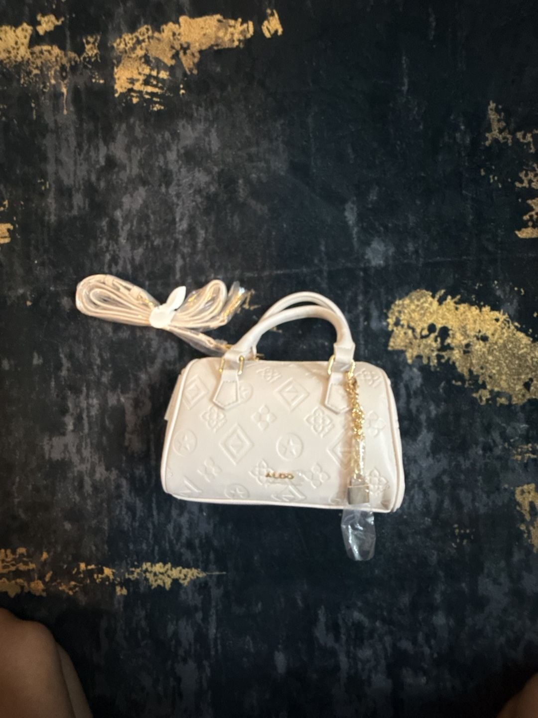 Aldo Irise Barrel Bag White Monogram Crossbody Handbag 2