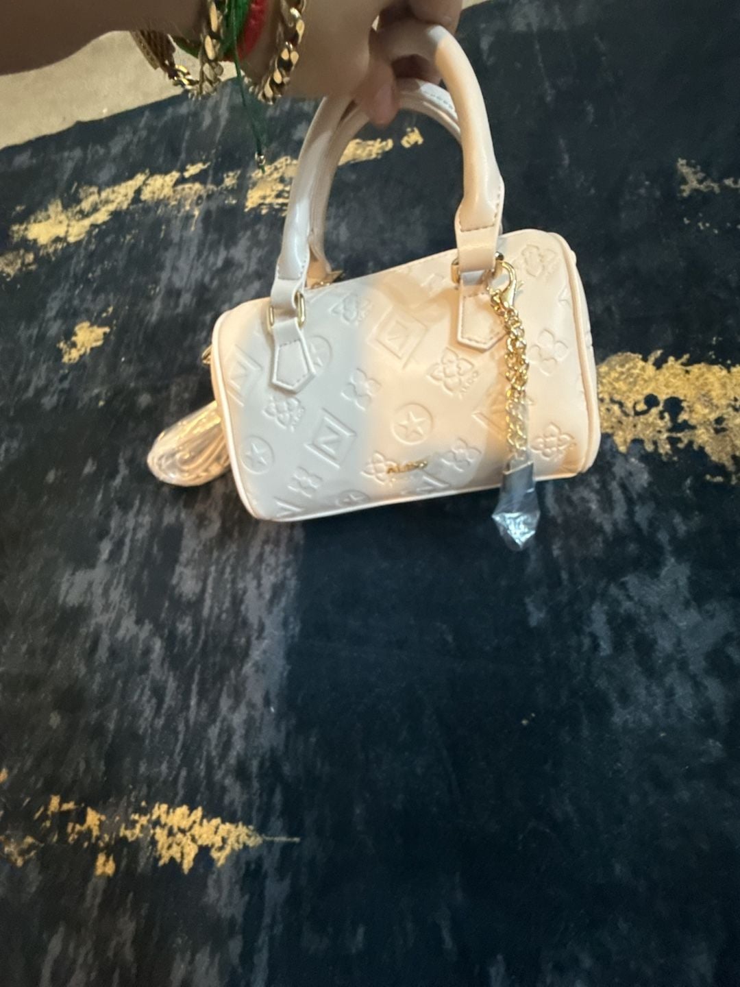Aldo Irise Barrel Bag White Monogram Crossbody Handbag 3