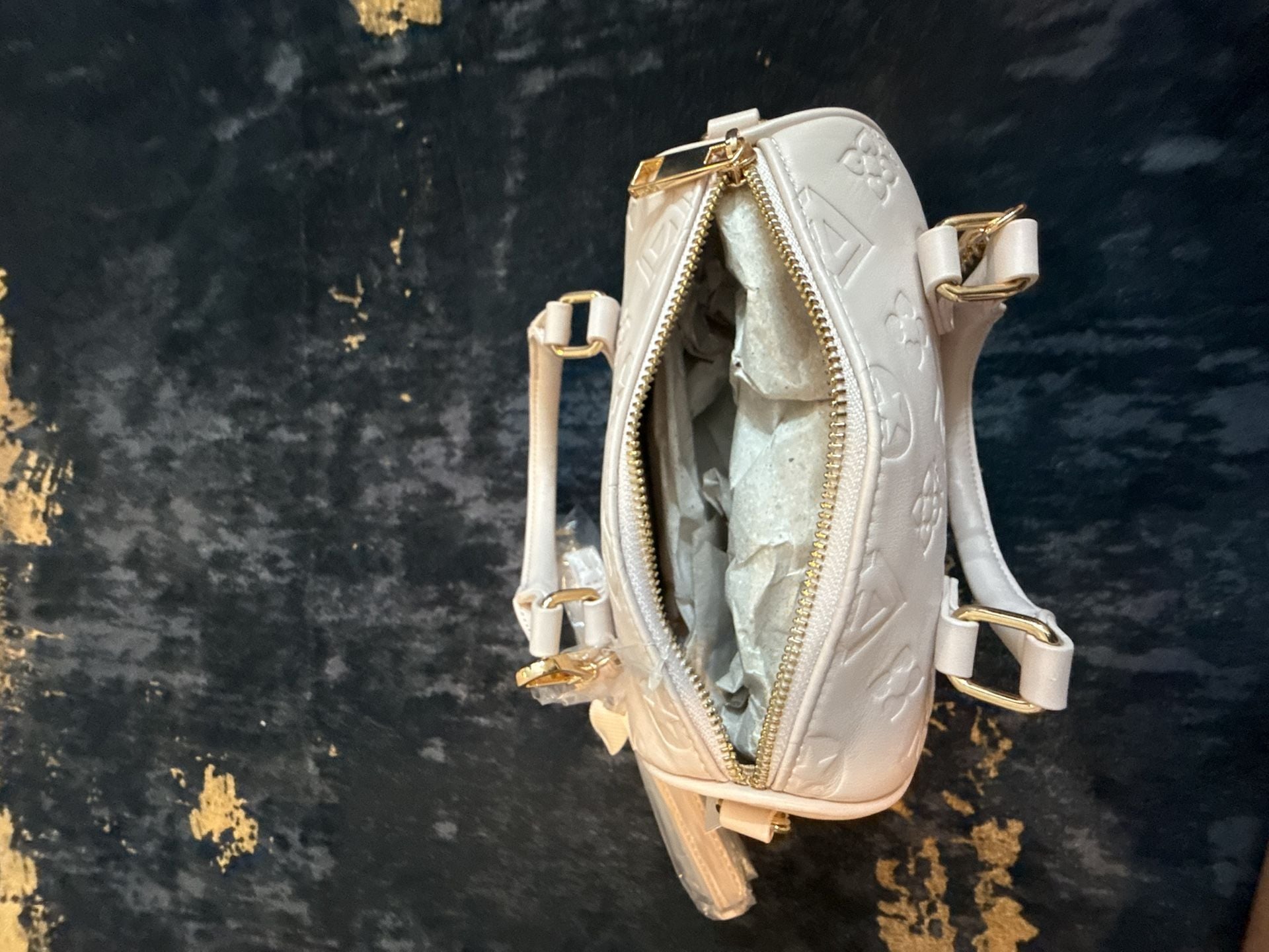 Aldo Irise Barrel Bag White Monogram Crossbody Handbag 4