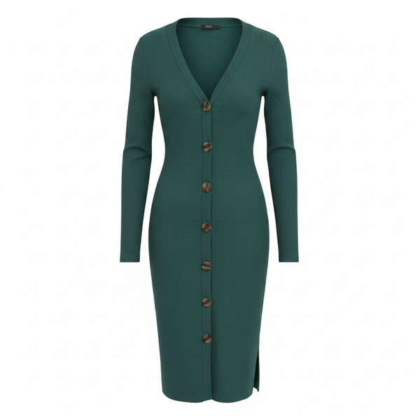Fashion Nova Sweater Dress Size L Green Ribbed Button-Front Midi