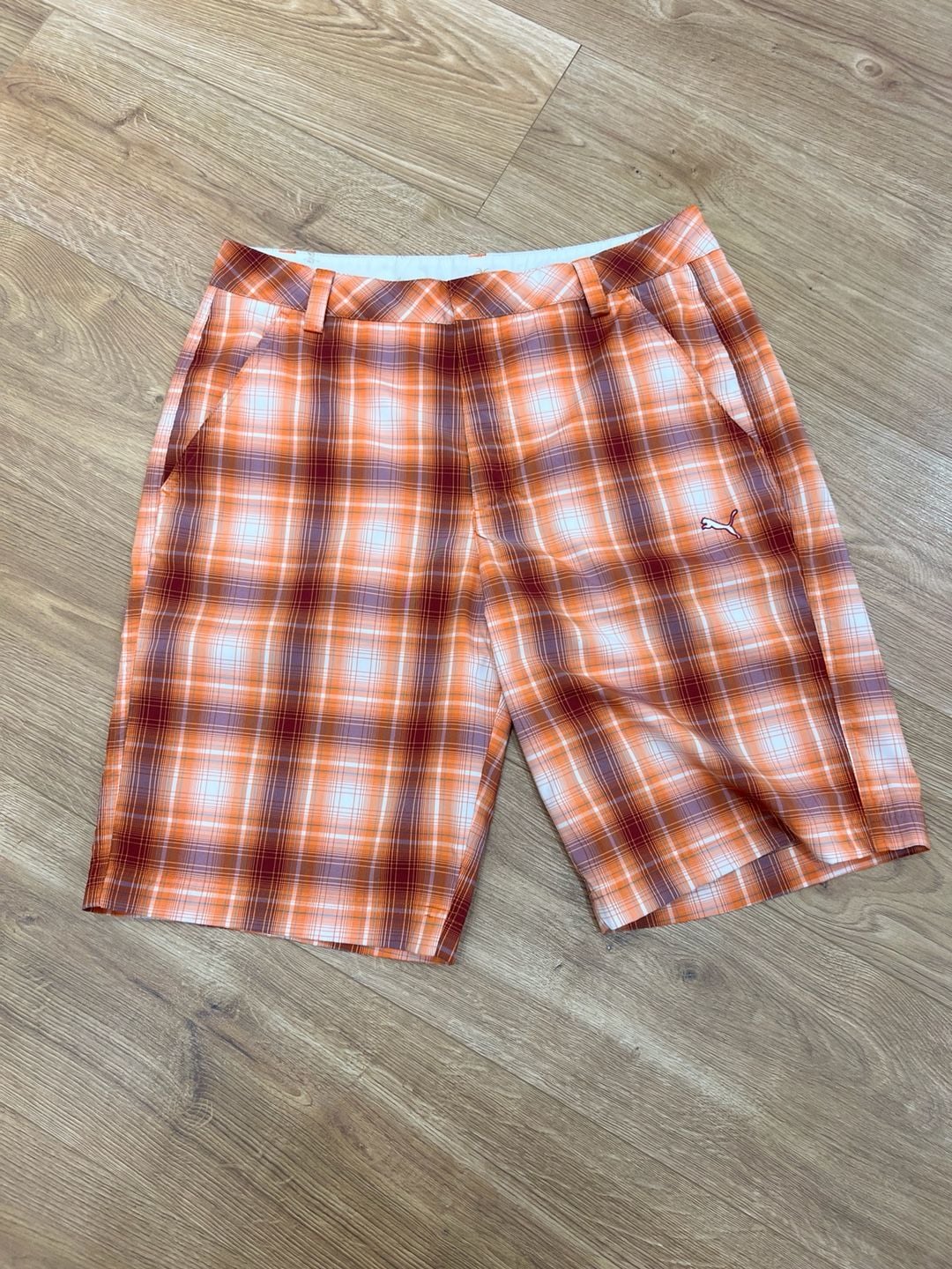 Puma Sportlifestyle Golf Shorts Size 32 Orange Plaid 2