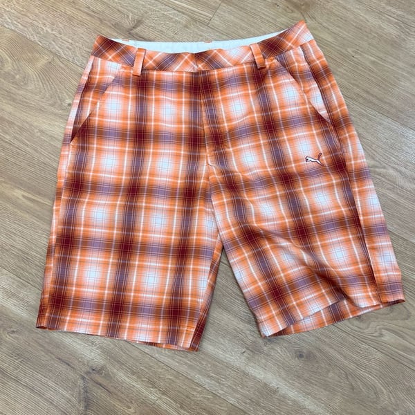 Puma Sportlifestyle Golf Shorts Size 32 Orange Plaid