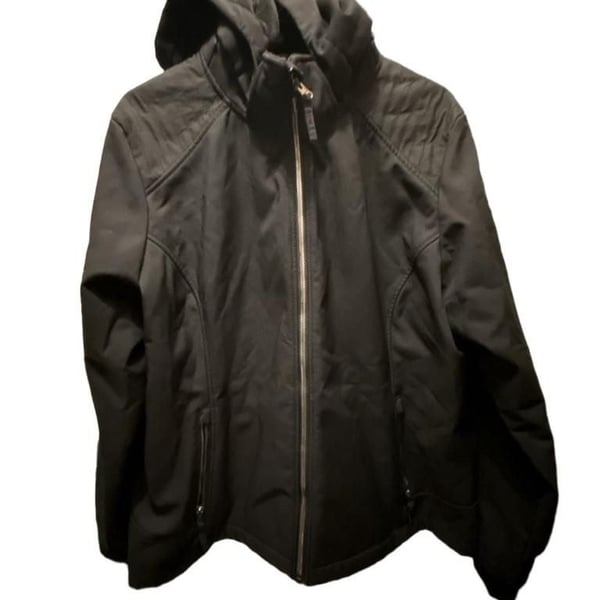 Free Country Softshell Jacket Size XL Black Hooded Quilted