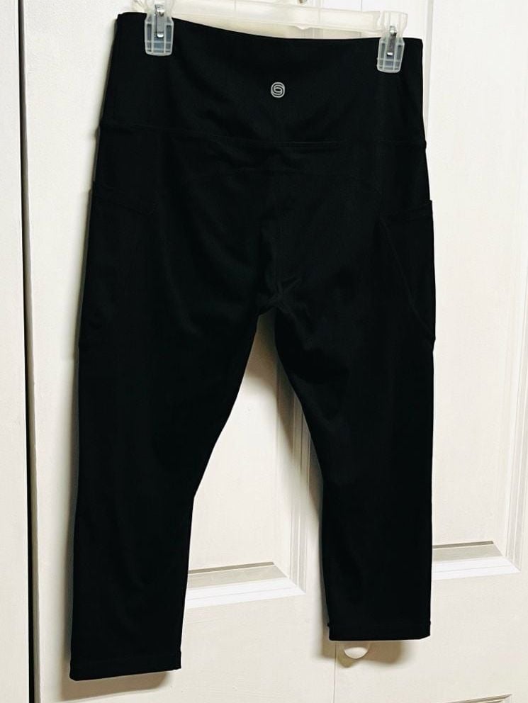 Steppe Leggings Size M Black Capri Workout Yoga Pants with Pockets 4