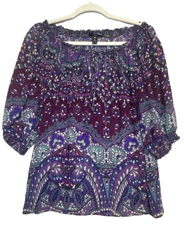 Y2K Purple Paisley Peasant Top Boho Tie Neck 3
