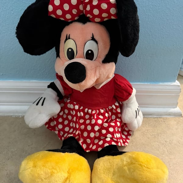 Disney Minnie Mouse Plush Doll Red Polka Dot Dress Vintage Stuffed Animal