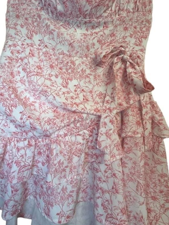 Y2K Floral Print Ruffle Trim Ruched Bust Halter Dress 5