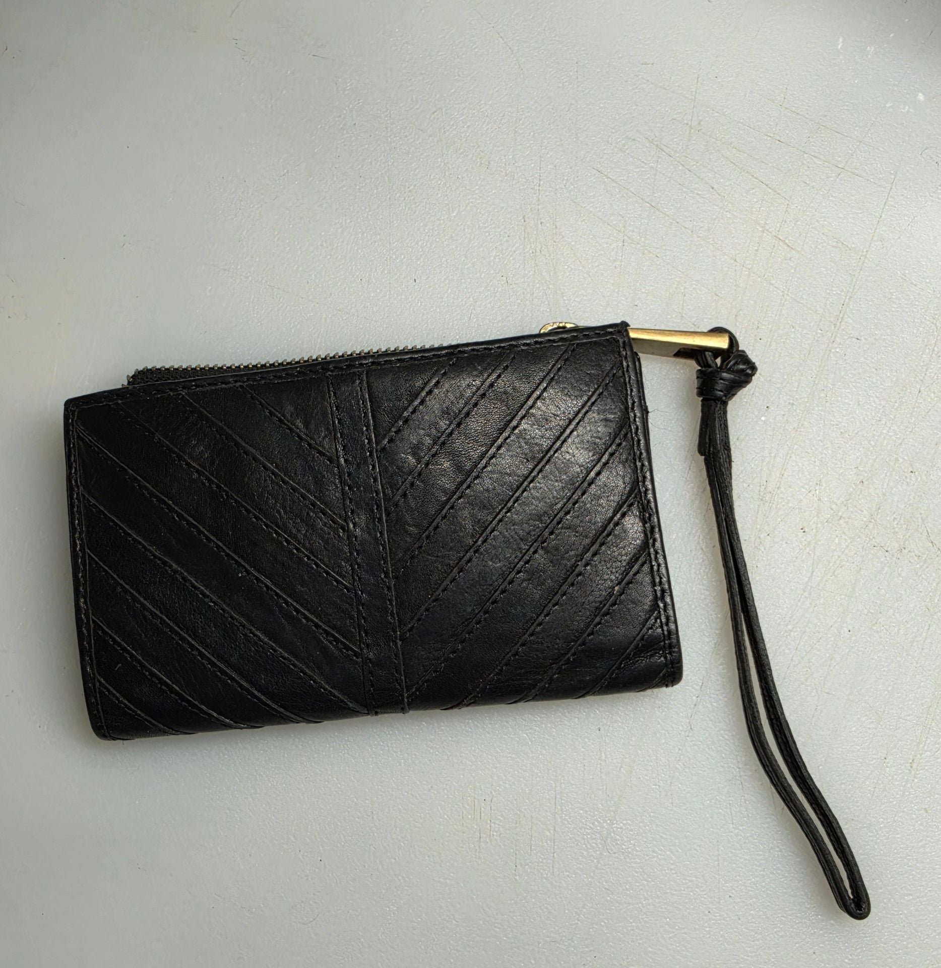 Margot Black Leather Chevron Wristlet Wallet 2