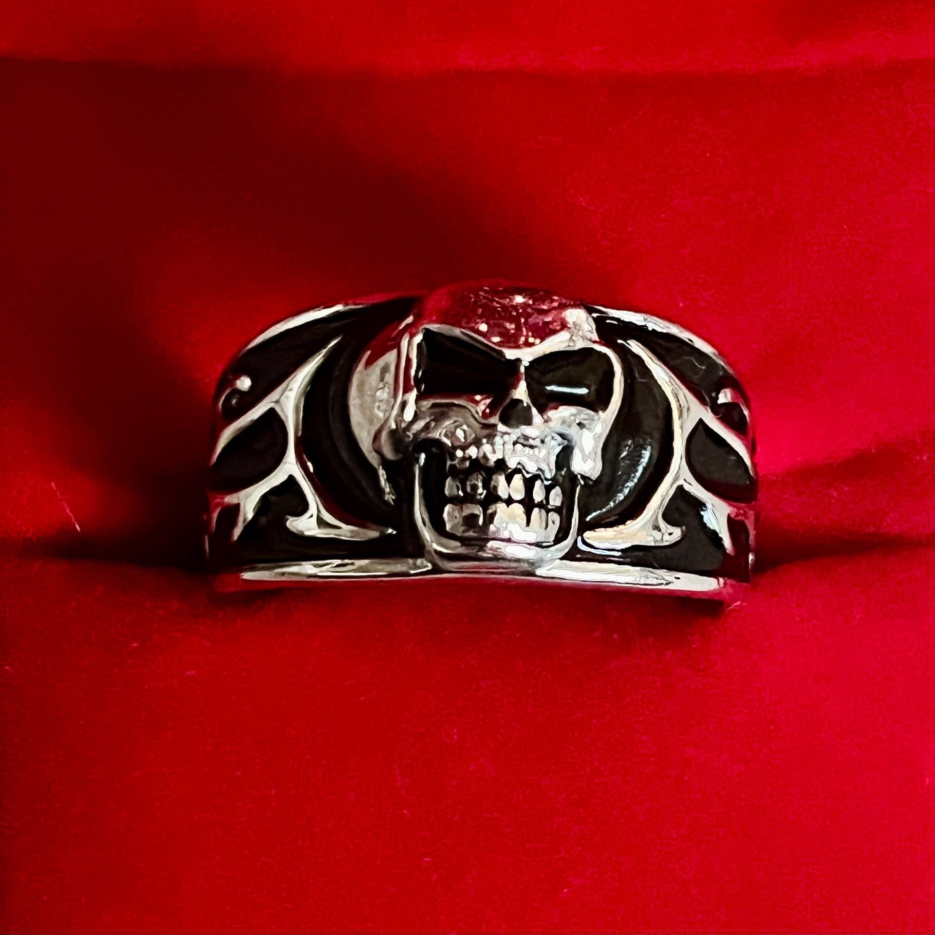 Fear Nothing Skull Ring Silver And Black Biker Goth Titanium Steel Silver Sz 12 2