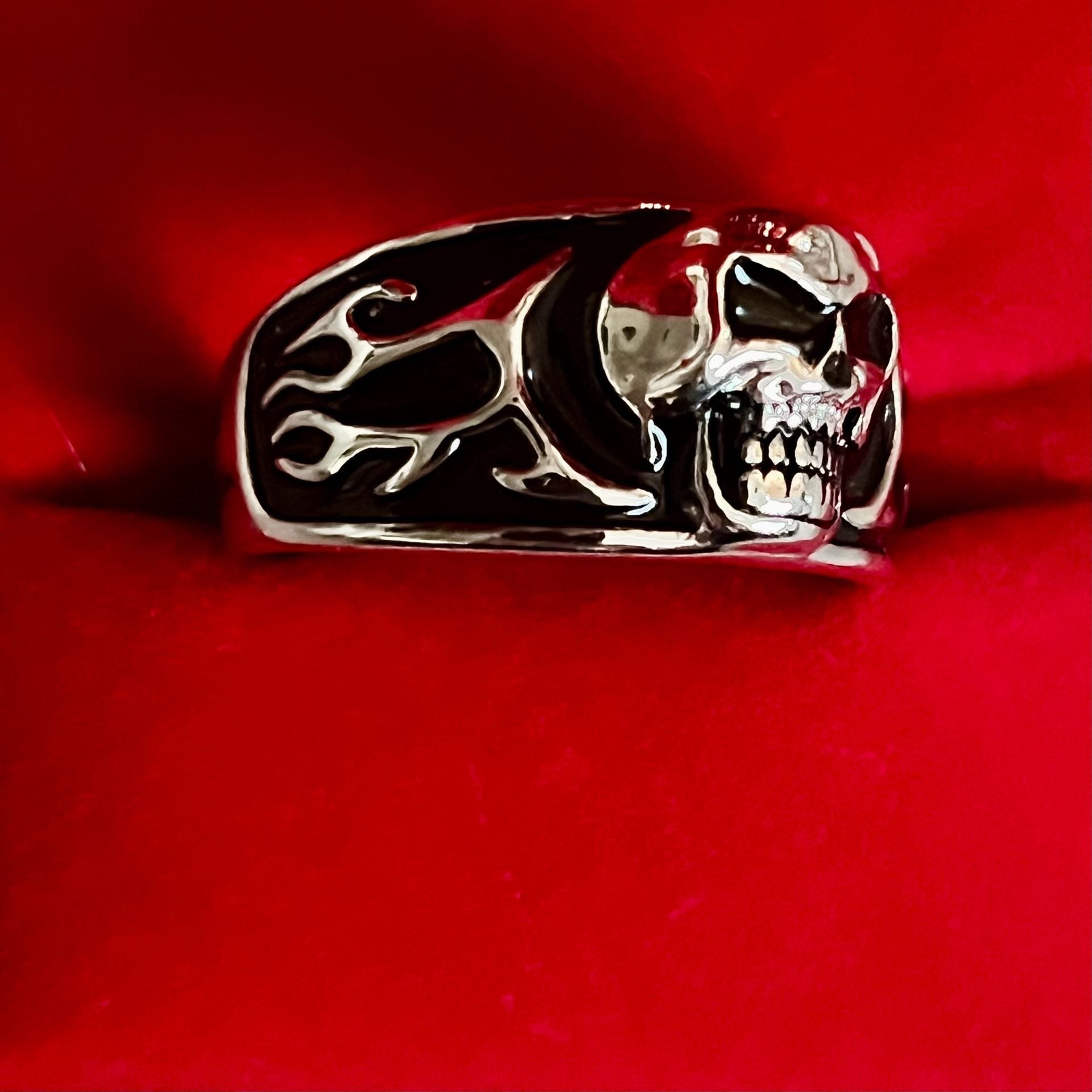 Fear Nothing Skull Ring Silver And Black Biker Goth Titanium Steel Silver Sz 12 4