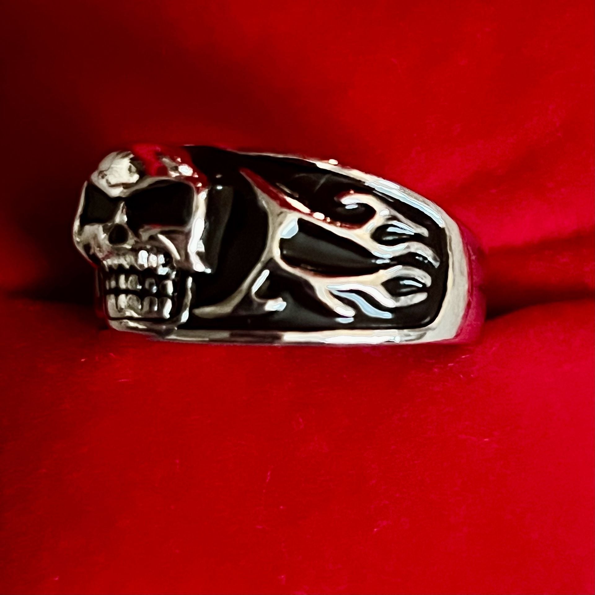 Fear Nothing Skull Ring Silver And Black Biker Goth Titanium Steel Silver Sz 12 5