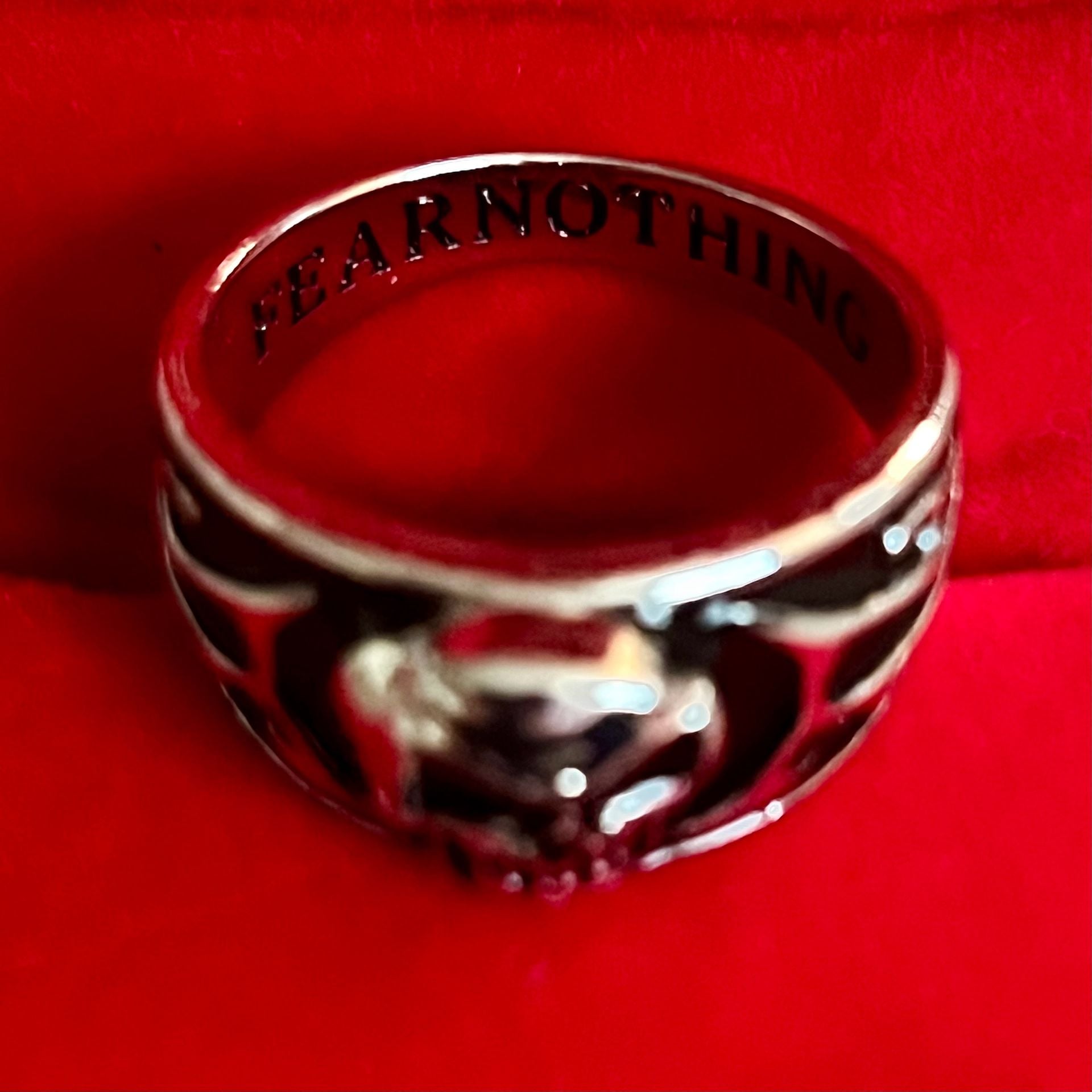 Fear Nothing Skull Ring Silver And Black Biker Goth Titanium Steel Silver Sz 12 6