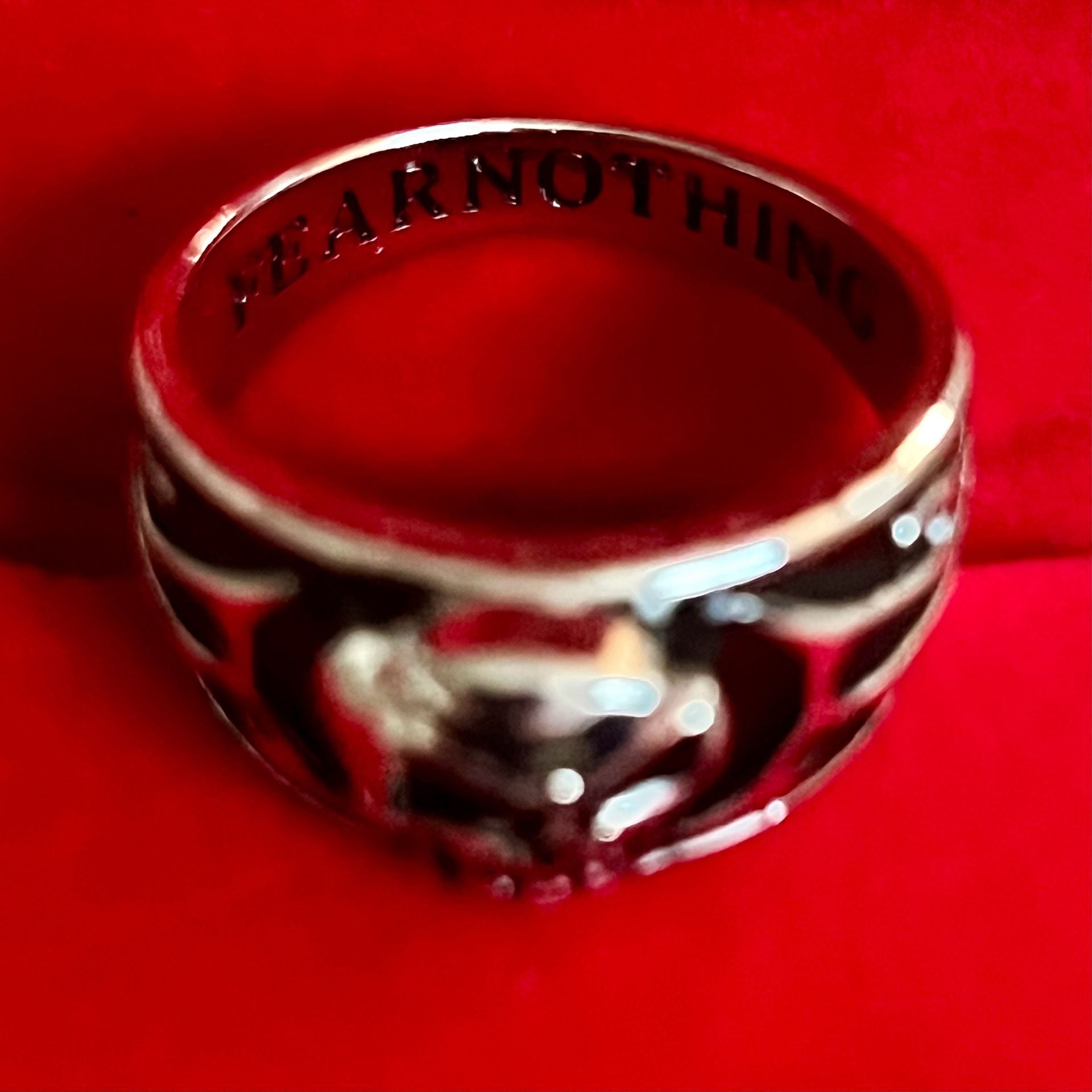 Fear Nothing Skull Ring Silver And Black Biker Goth Titanium Steel Silver Sz 12 7