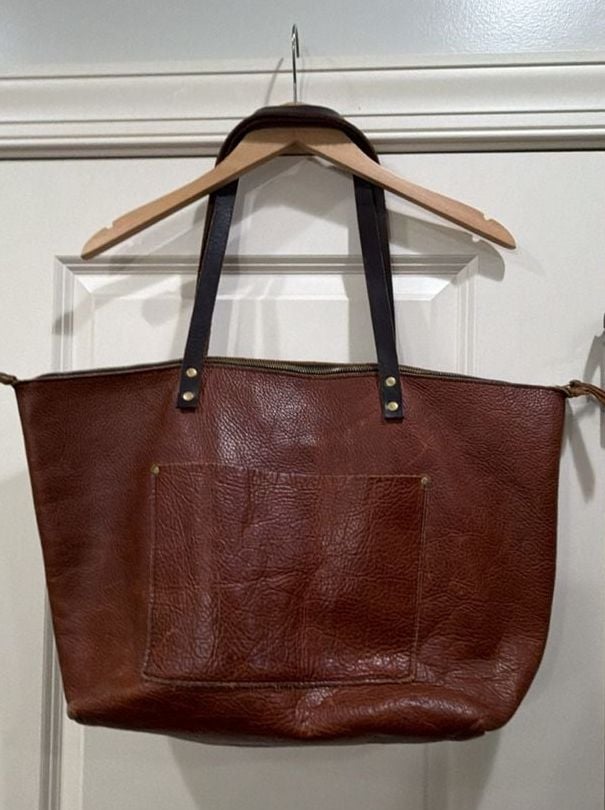 Portland Leather Goods Leather Tote Bag Brown Zipper Pocket 2