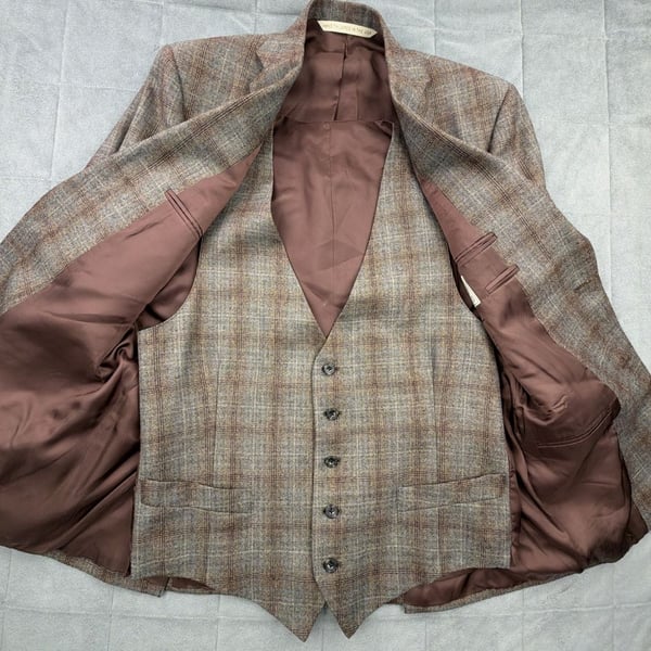 Freemans Sporting Club Wool Plaid Sport Coat & Vest 42 Reg Brown Tweed Jacket