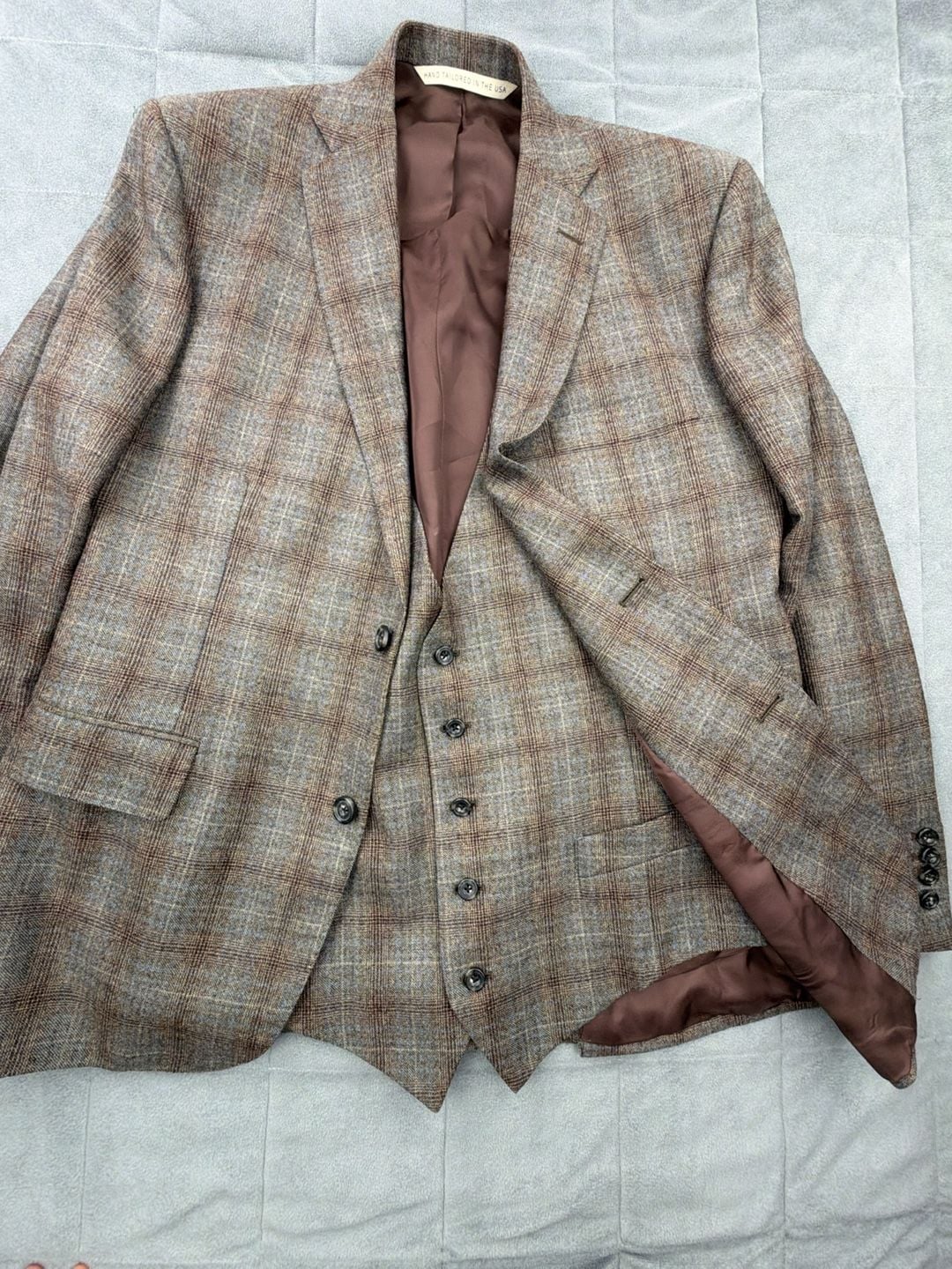 Freemans Sporting Club Wool Plaid Sport Coat & Vest 42 Reg Brown Tweed Jacket 20