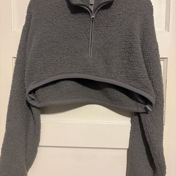 SKIMS Cozy Knit Half Zip Cropped Pullover Size S/M Gray Teddy