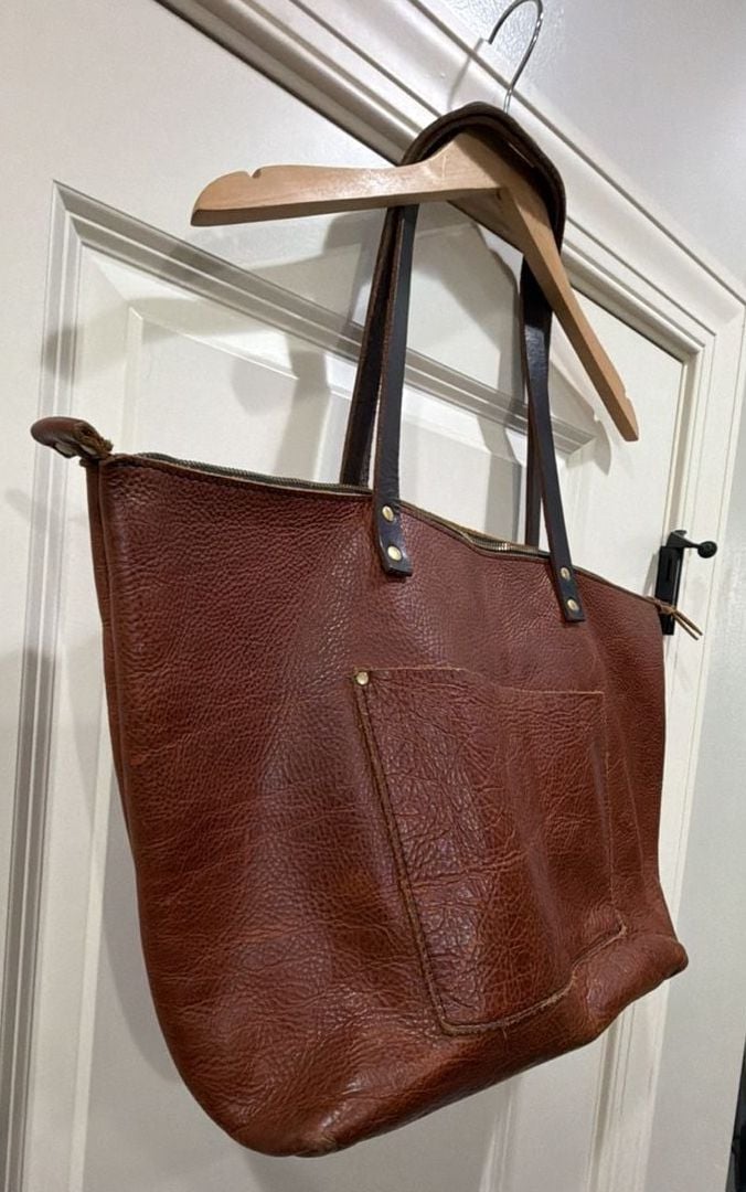 Portland Leather Goods Leather Tote Bag Brown Zipper Pocket 3