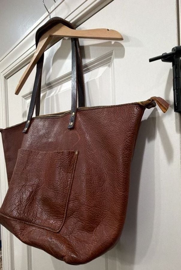 Portland Leather Goods Leather Tote Bag Brown Zipper Pocket 5