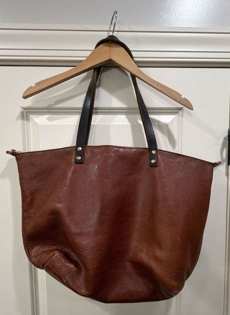 Portland Leather Goods Leather Tote Bag Brown Zipper Pocket 6
