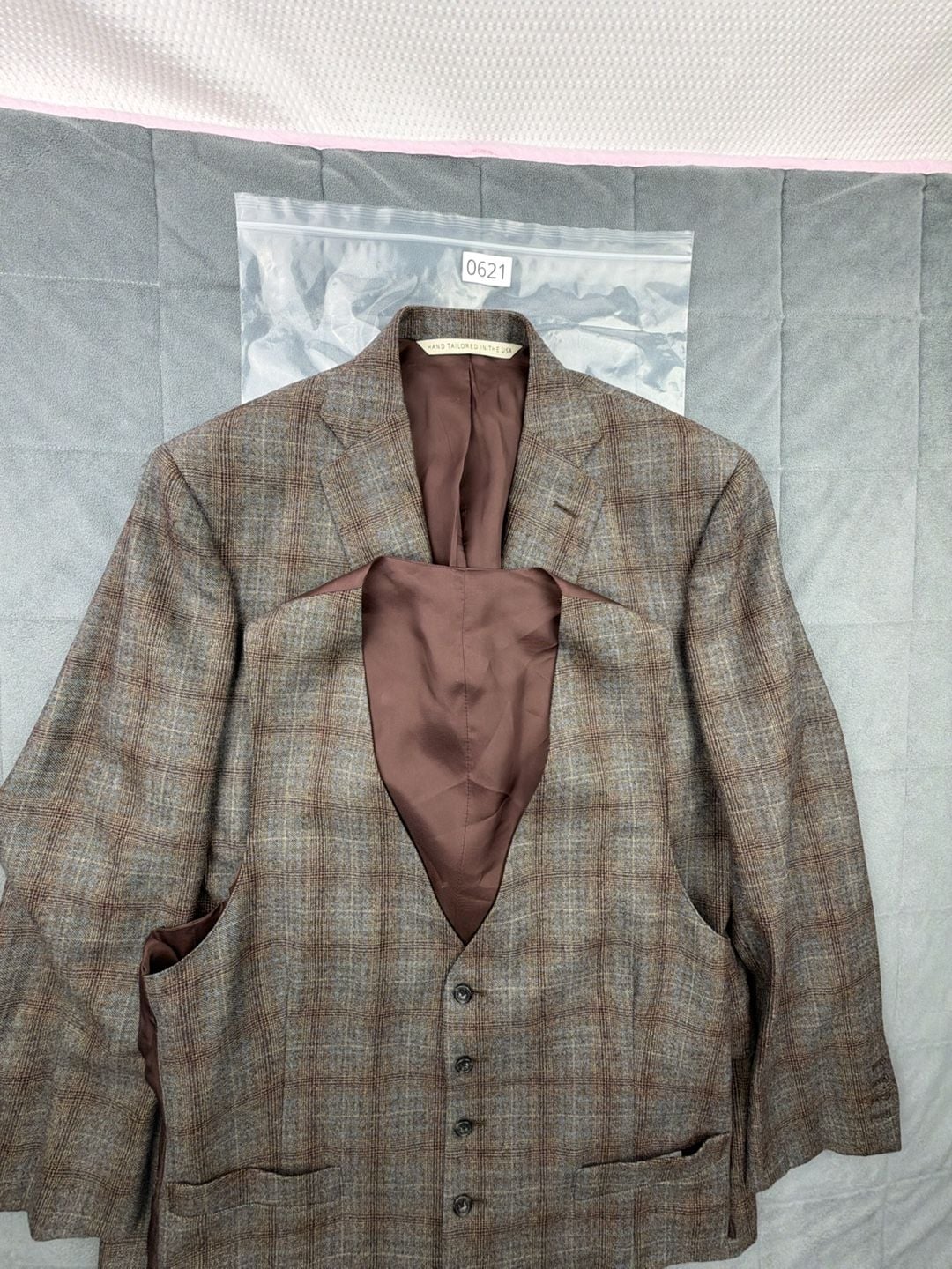 Freemans Sporting Club Wool Plaid Sport Coat & Vest 42 Reg Brown Tweed Jacket 21