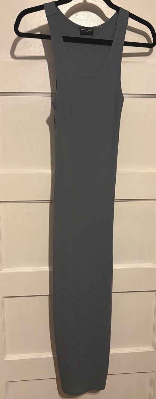 White Fox Boutique Midi Dress Size XS Gray Ribbed Tank Bodycon 3