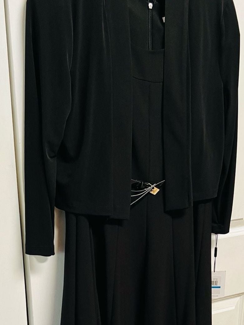 Calvin Klein Jacket Dress Set Size XL Black Belted Midi 2-Piece 2