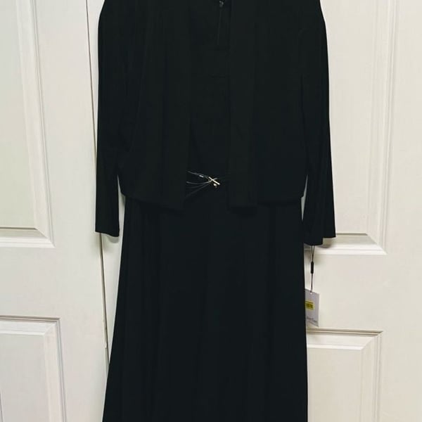 Calvin Klein Jacket Dress Set Size XL Black Belted Midi 2-Piece