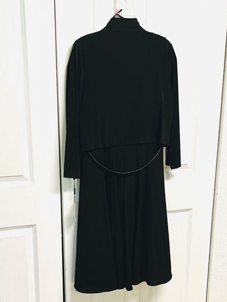 Calvin Klein Jacket Dress Set Size XL Black Belted Midi 2-Piece 3