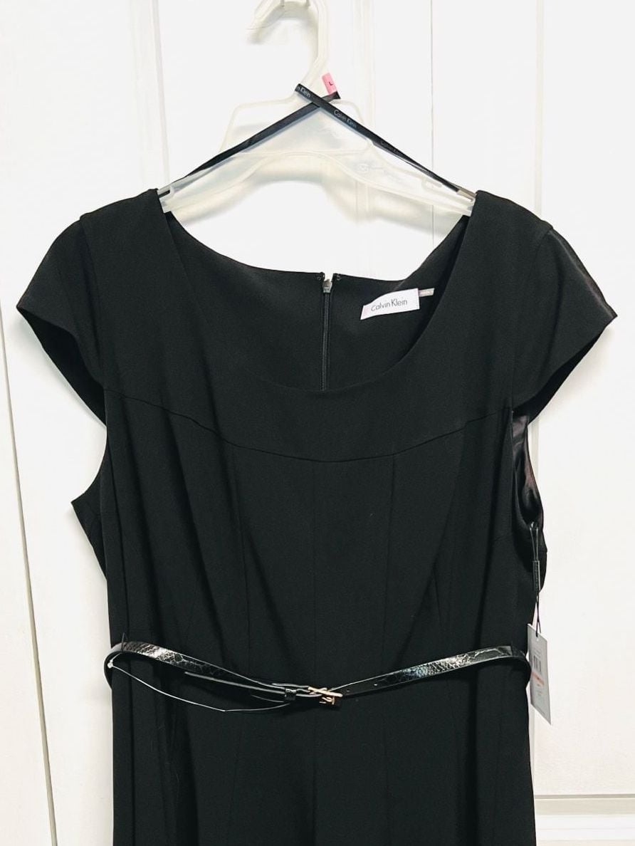 Calvin Klein Jacket Dress Set Size XL Black Belted Midi 2-Piece 5