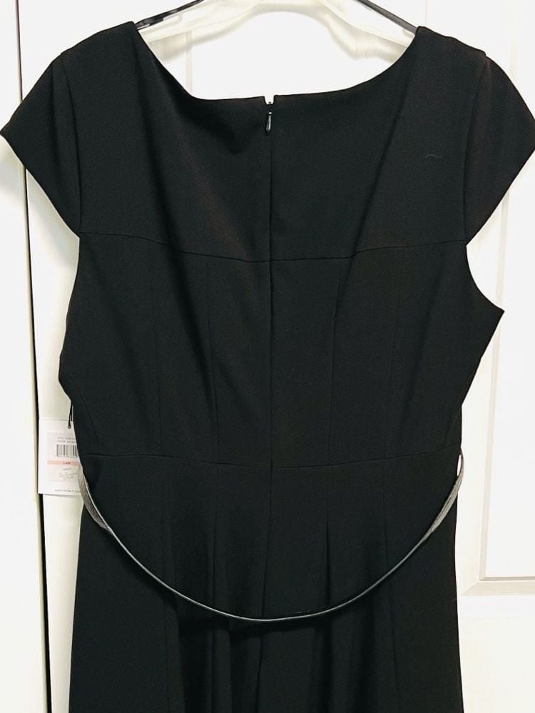 Calvin Klein Jacket Dress Set Size XL Black Belted Midi 2-Piece 6