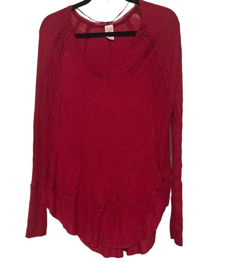Free People We the Free Catalina Thermal Shirt Size S Red 3