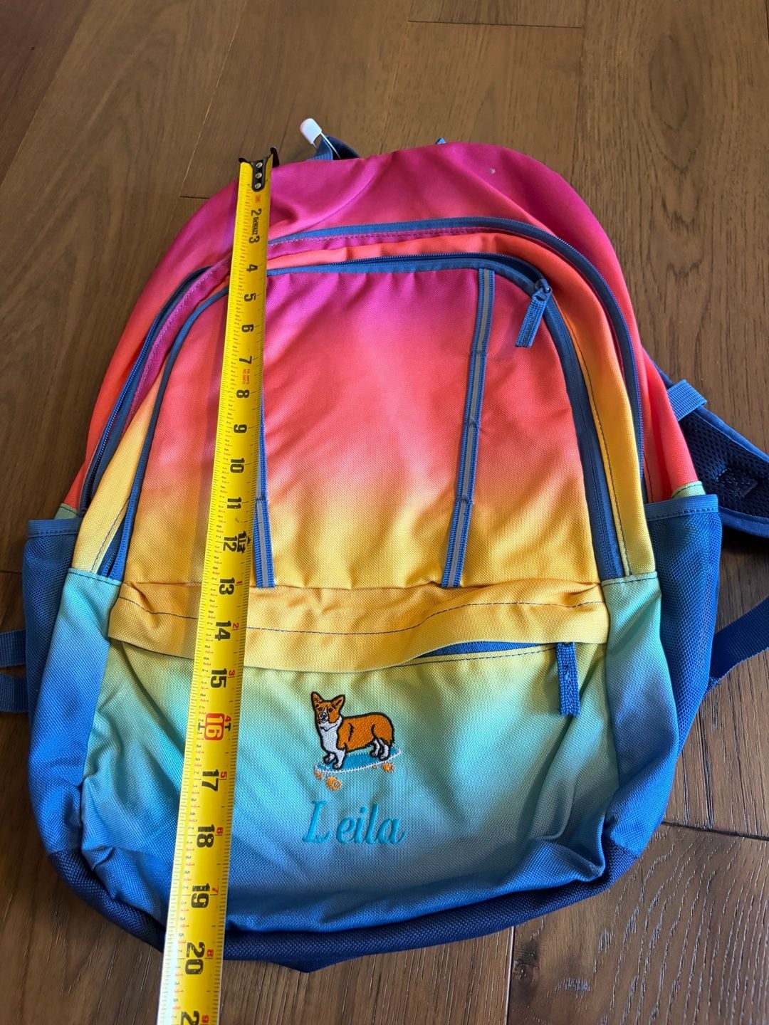Lands' End Backpack Rainbow Ombre Corgi Embroidered Leila 4