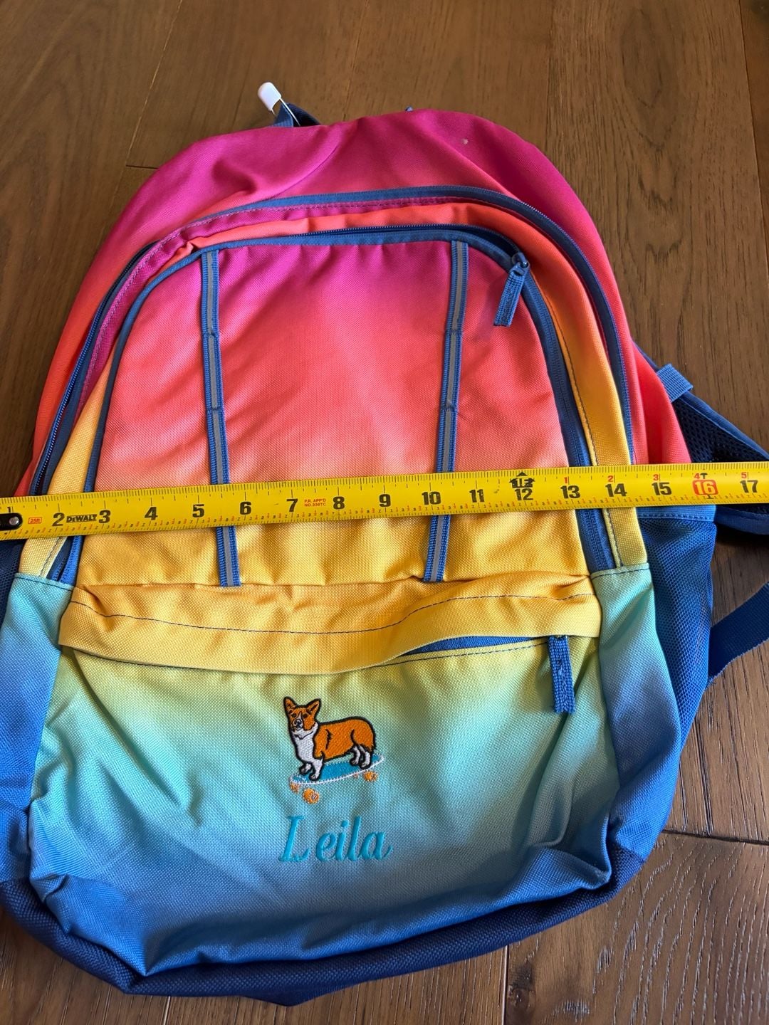 Lands' End Backpack Rainbow Ombre Corgi Embroidered Leila 5