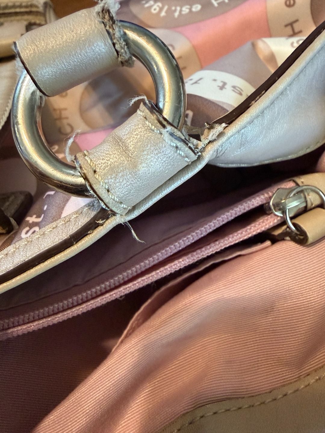 Coach Pink and Brown Circle Print Satchel Bag with Tan Leather Trim 9