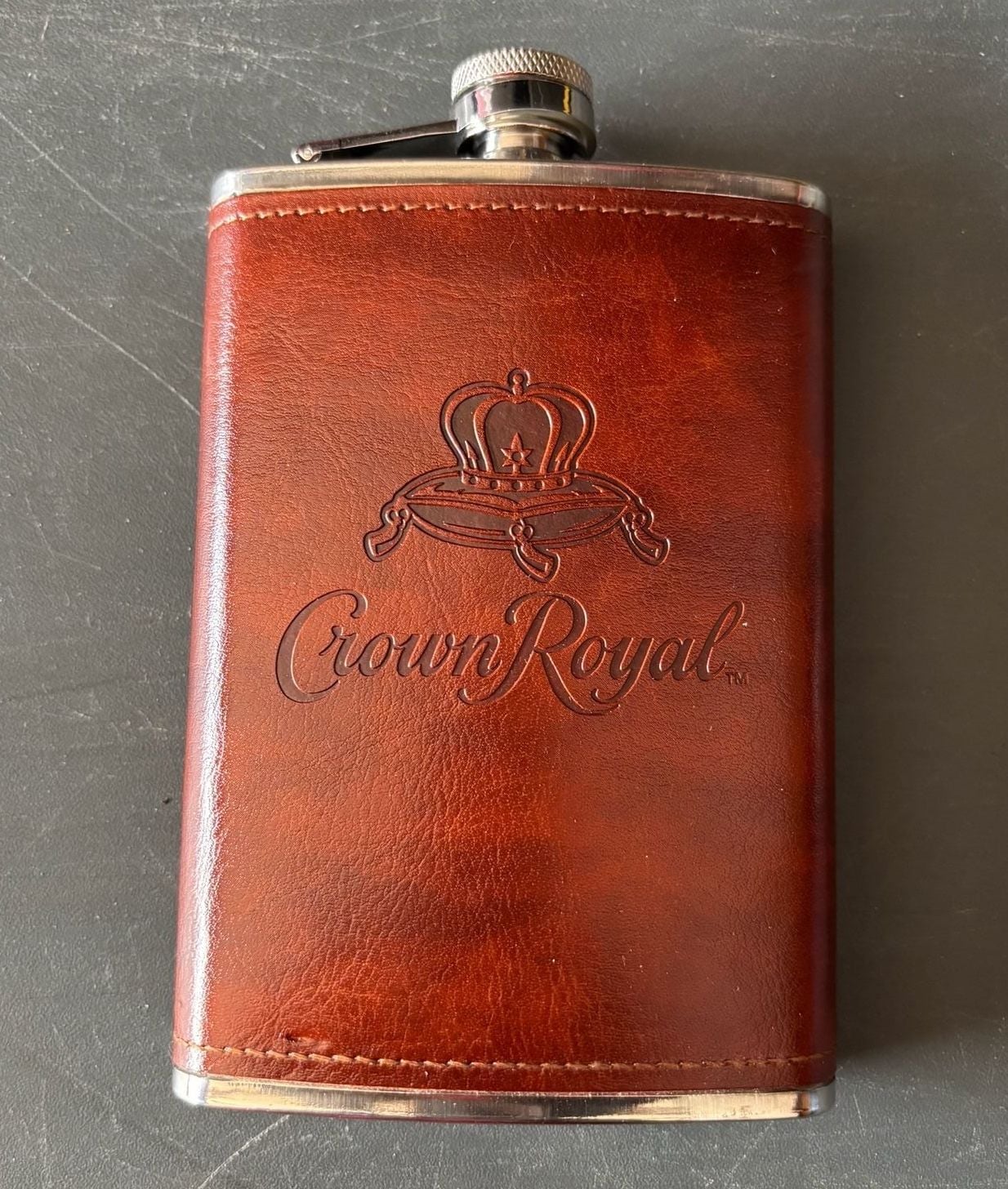 Crown Royal Brown Leather Wrapped Flask 1
