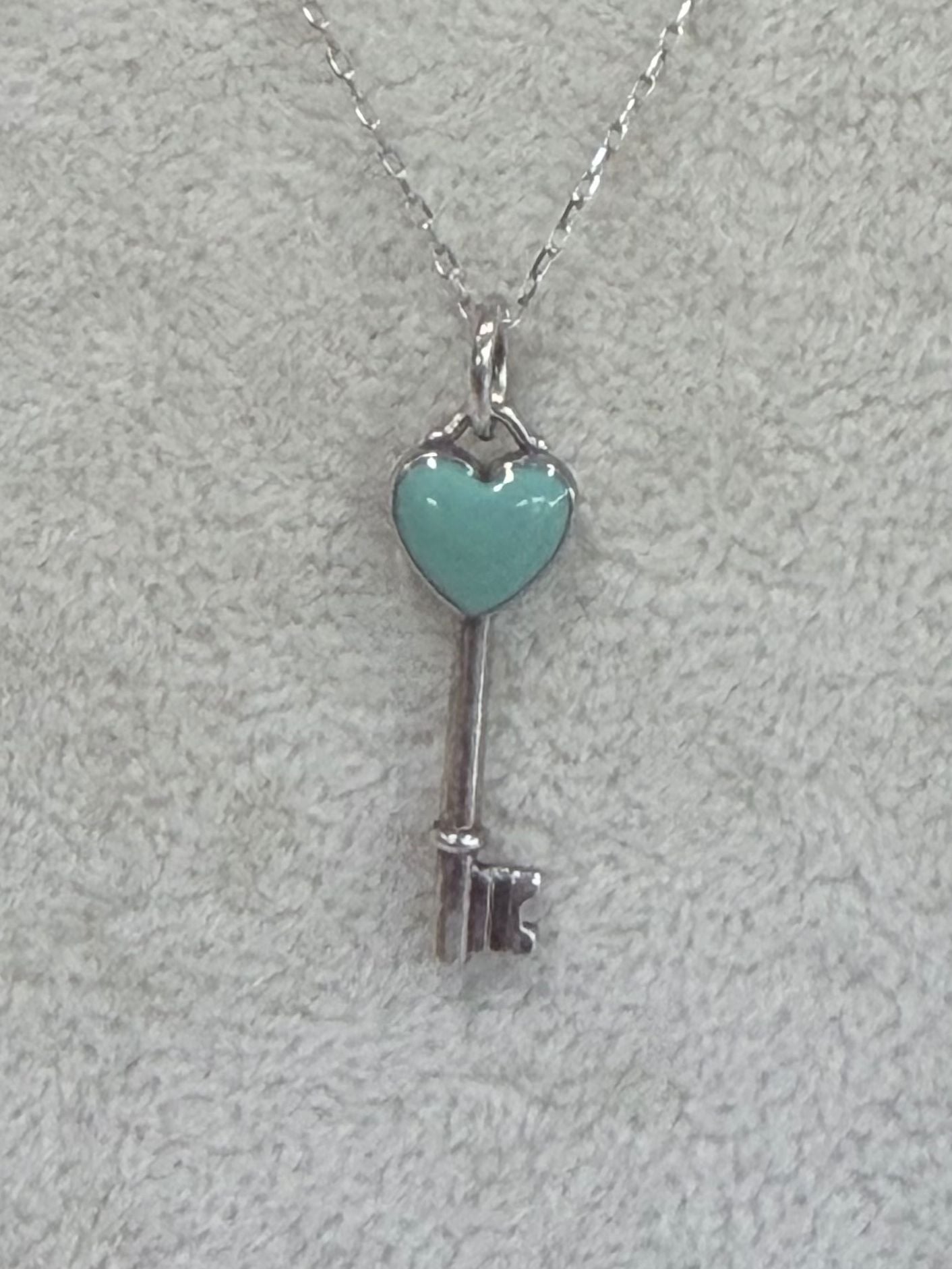 Tiffany & Co. Enamel Heart Key Pendant Sterling Silver Necklace 2