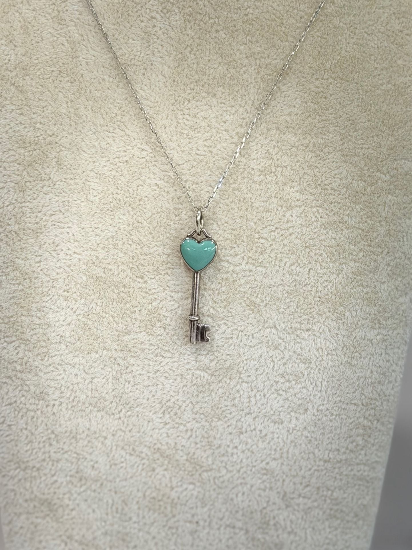 Tiffany & Co. Enamel Heart Key Pendant Sterling Silver Necklace 3