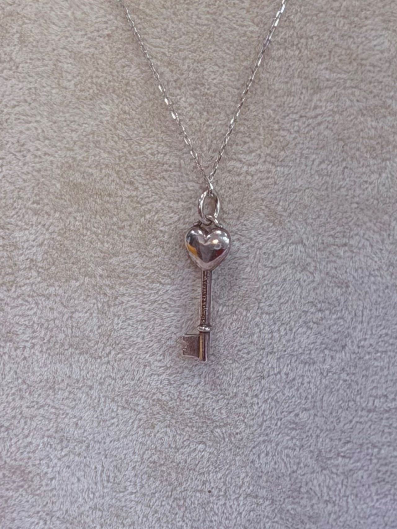 Tiffany & Co. Enamel Heart Key Pendant Sterling Silver Necklace 4